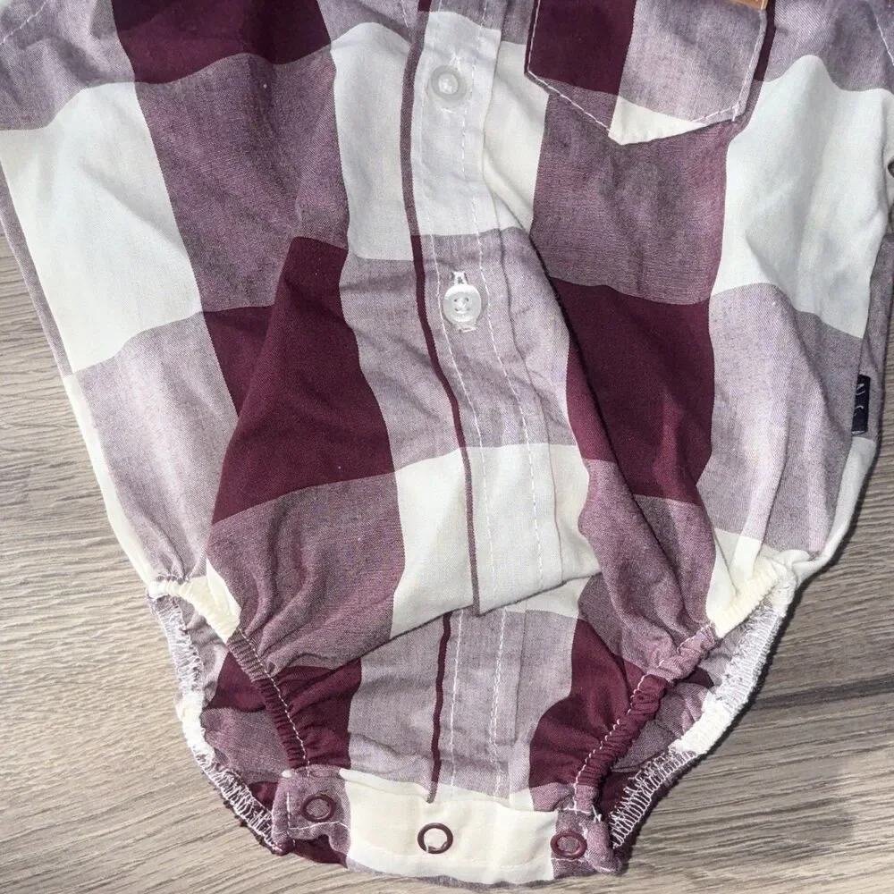 American Hawk Boys Plaid Long Sleeve Button Front Snap Bodysuit 6-9 Months